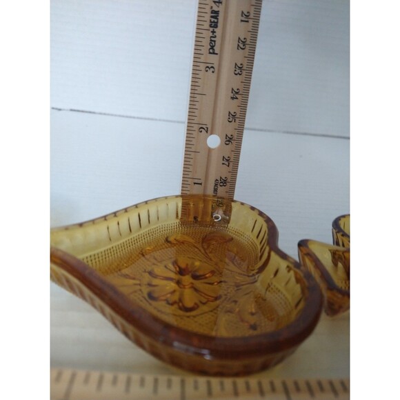 Set VTG Tiara Indiana Glass Amber Card Suits Sandwich Pattern Trinket Candy Dish - Picture 5 of 6